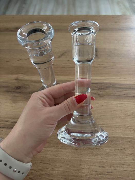 Set suport lumanari sticla - 2 sfesnice sticla