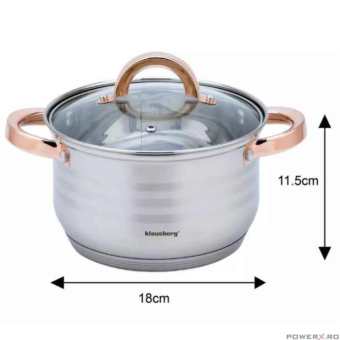 Set 12 piese inox, cu capac din sticla, 5 oale si o tigaie, gri, roze,