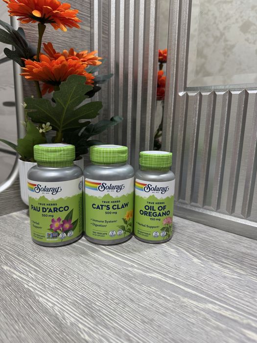 Solaray cats claw, pau darco, oregano oil