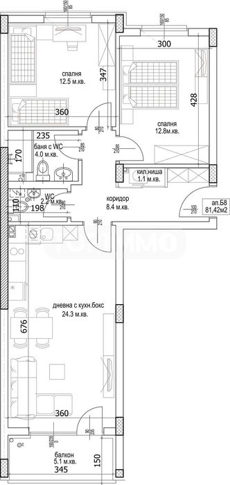 Тристаен апартамент в нова сграда в Кайсиева градина