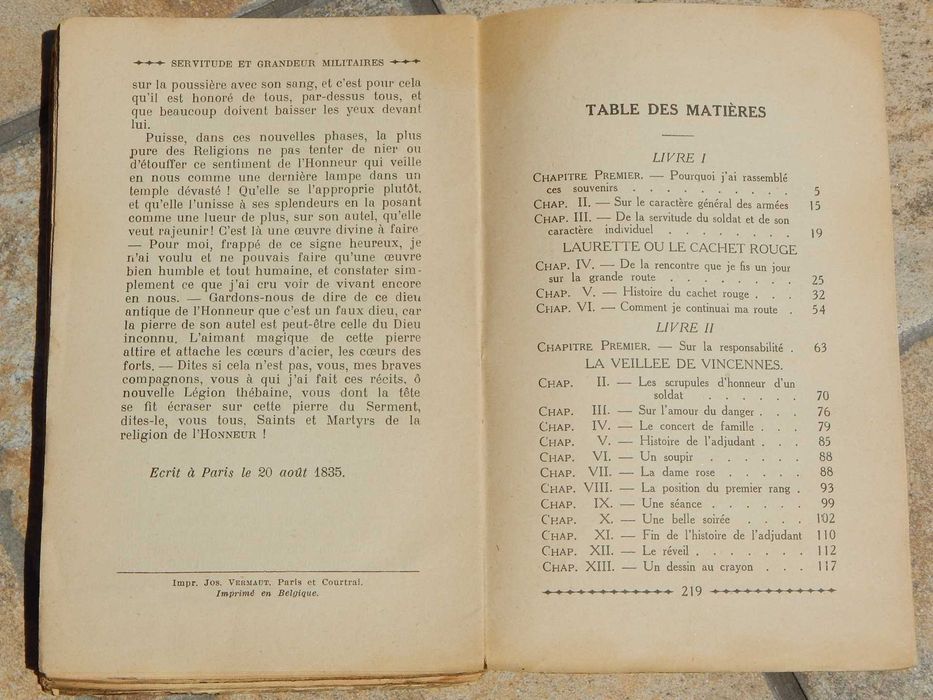 Servitude et grandeurs militaires Alfred de Vigny publicata Paris '30