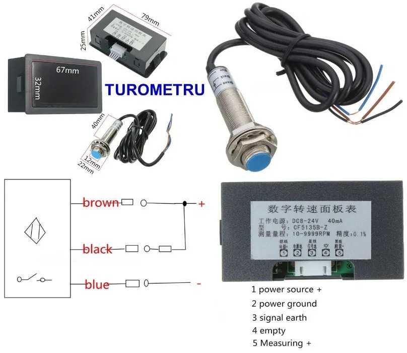 Tahometru turometru indicator turatie 0-9999rot/min, Nou ambalat!