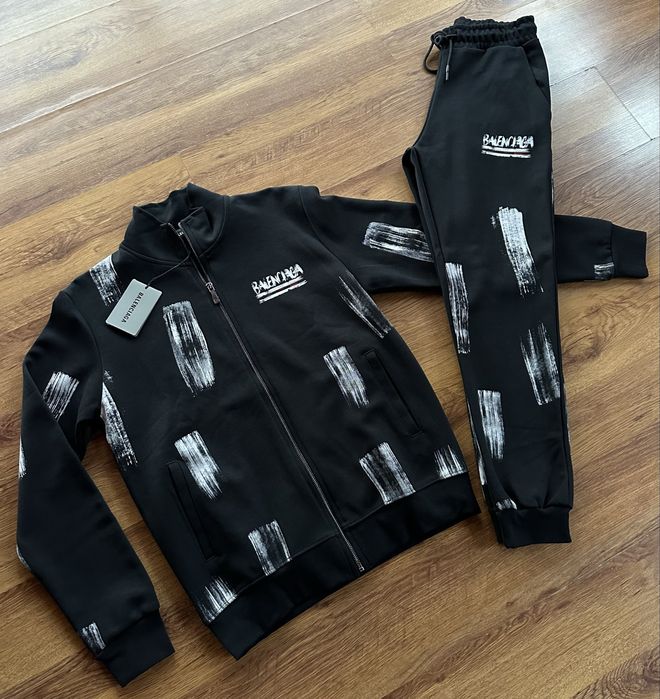 Мъжки,памучен,черен екип Balenciaga,без качулка