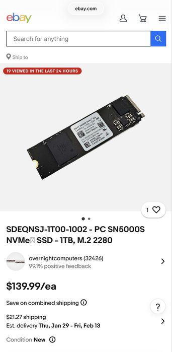 Western Digital WD PC SN5000S NVMeX SSD - 1TB, M.2 2280