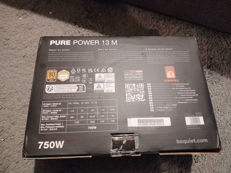 Захранване Pure Power 13 M, 750 W, Ефективност 80 Plus® Gold, Захранване Atx 3.1