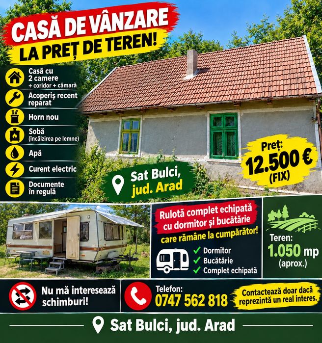 Casa ieftina la preț de teren Bulci jud arad