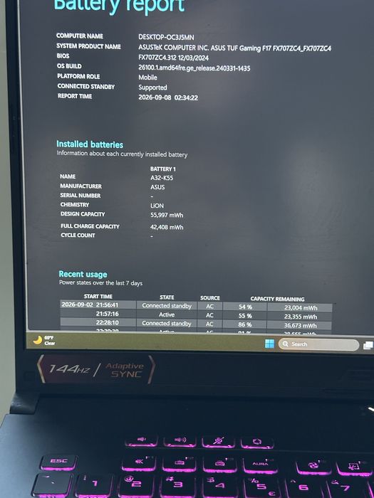 ASUS TUF Gaming F17 • 17.3” 144Hz • i5-12500H • RTX 3050 95W • 16GB • SSD 512GB