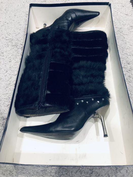 Cizme cu toc/ piele si blanita naturala