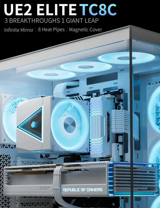 Cooler CPU Aer Desktop upHere UE2 Elite,două turnuri ventilator ARGB PWM 120mm,8 conducte căldură Intel LGA 1851/1700/2011/2066/115X, AM5/AM4/AM3