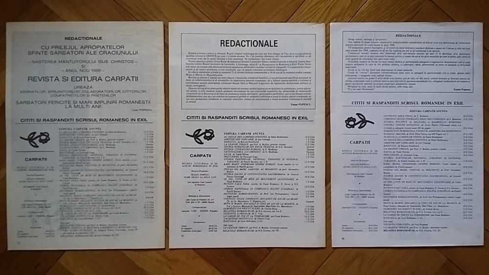 Lot 3 x Revista CARPATII (1985/1987/1988-1989, Red.: Traian Popescu, Dir.: Aron Cotrus) legionar miscarea legionara legionari cultura exilul romanesc
