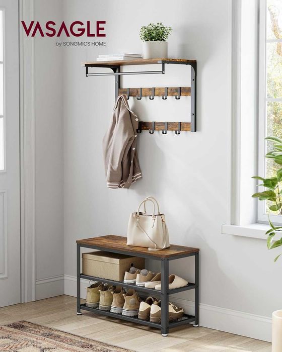 Banca/pantofar rustic, VASAGLE, 73 × 30 × 45 cm