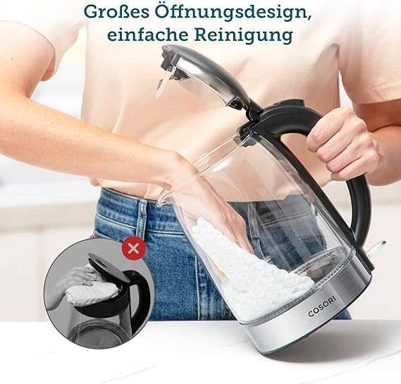 Електрическа стъклена кана COSORI, 1.7 л, 2200W, лек ДЕФЕКТ