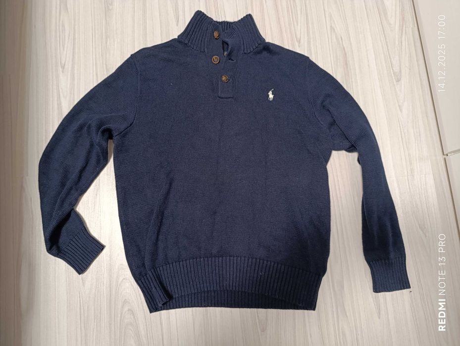 Polo Ralph Lauren 1/4 Quarter Button Turtleneck Knit Sweater Navy Blue