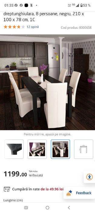 Masa neagra fixa 8 persoane