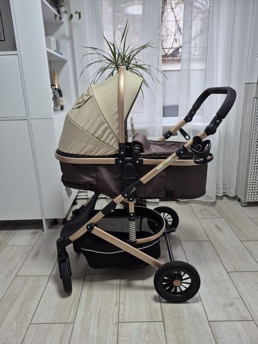 Set cărucior L-SUN + scoică auto – landou + sport, stare foarte bună