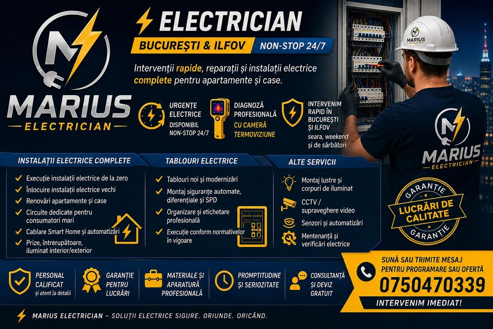 Electrician București | Urgențe 24/7 | Reparații & Mentenanta Instalații Electrice