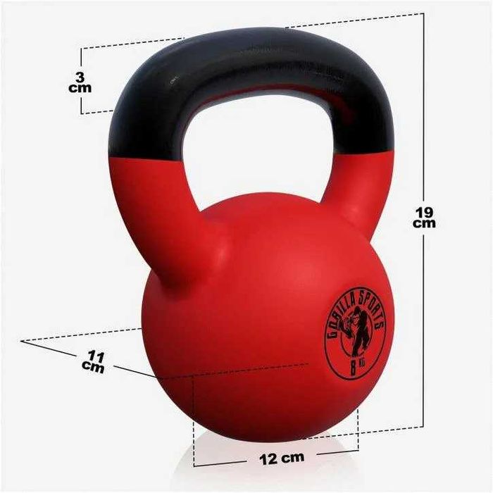 Kettlebell din fontă turnată cu înveliș de cauciuc 8 KG Gorilla Sports