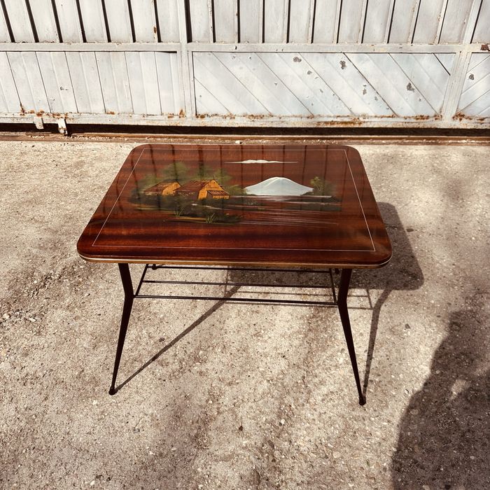 Винтидж холна маса 60-те години – ръчно рисуван плот – Mid Century