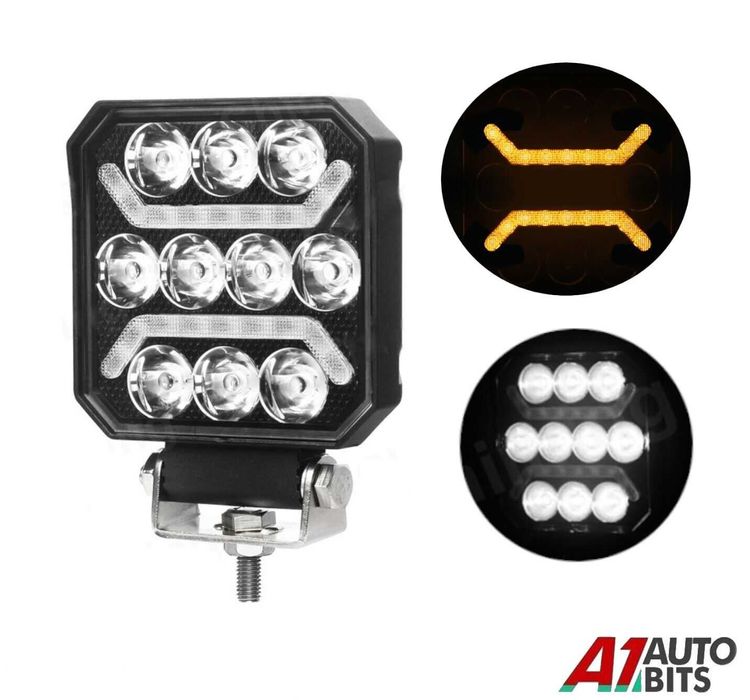 Мощен 100W LED Диоден ФАР БЯЛО+ЖЪЛТО за Джипове Трактори АТВ Камиони