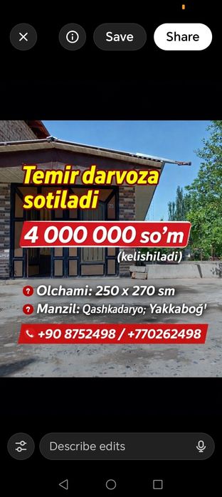 Temir darvoza sotiladi buyi 2.50 Eni 2.70