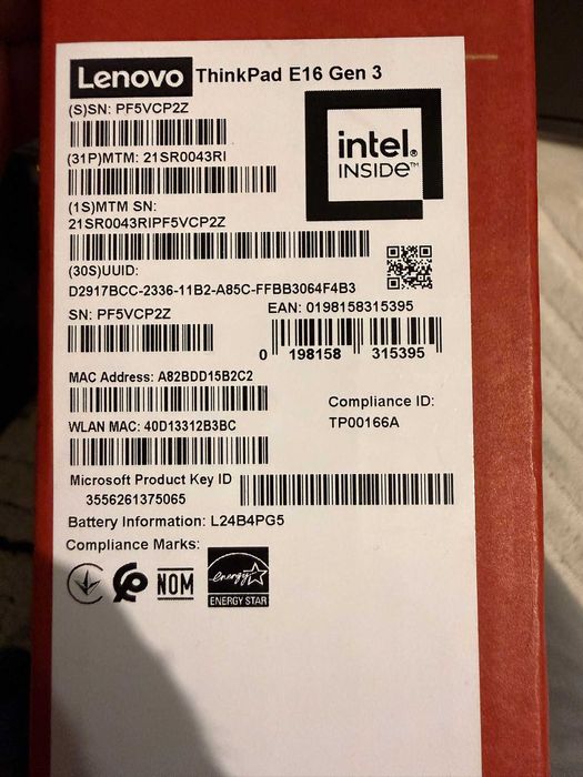 NOU Lenovo ThinkPad E16 Gen 3 Intel Ultra 7 255H RAM 32GB SSD 1TB NOU