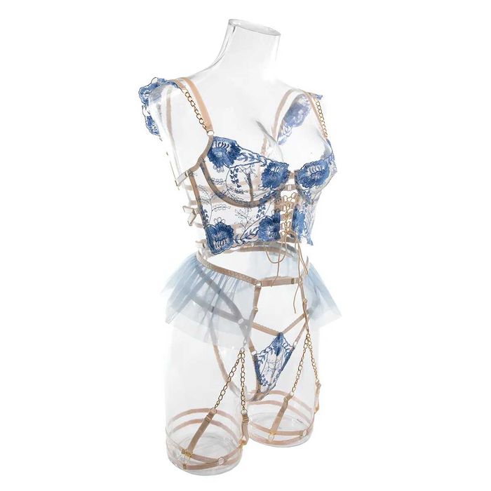 Lenjerie sexy corset bleu 4 piese noua marimea M cupa B