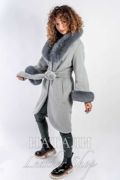 Дамски кожух от алпака с косъм Grey