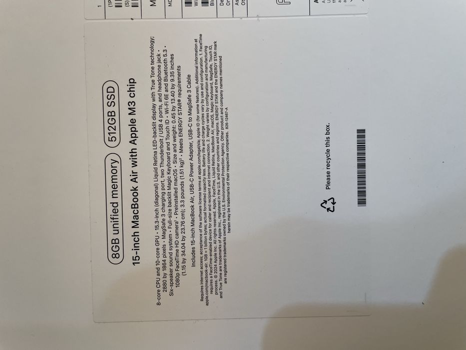 Apple Makbook air 15inch M3 8/512