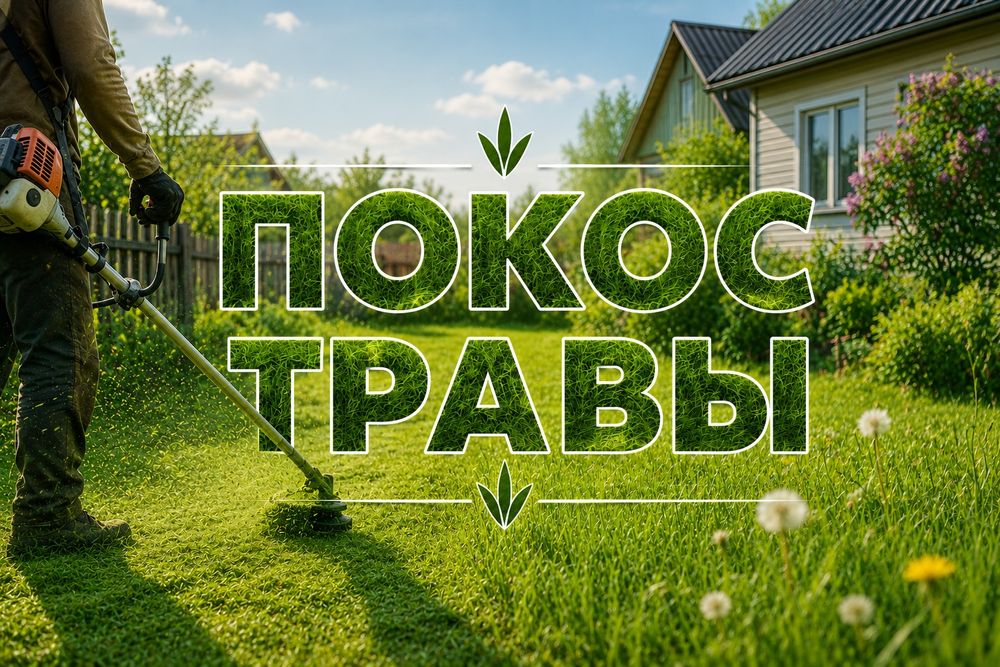 Покос травы бензотриммером