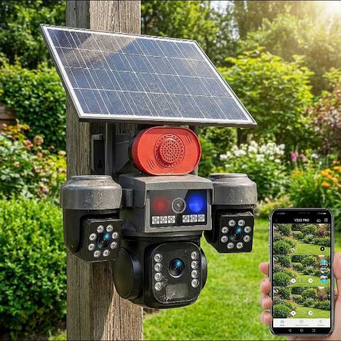 Соларна камера охранителна SUNVISION 16MP 3 обектива аларма Wi-Fi