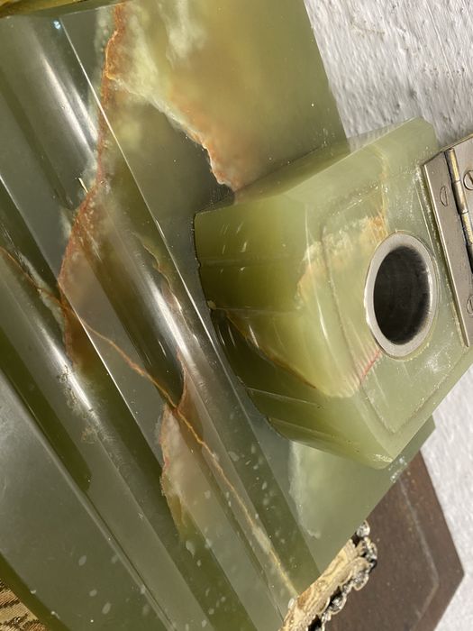 Винтидж италиански комплект от оникс стопери за книги с мастилница