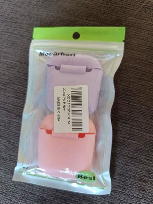 Set 2 huse silicon AirPods 1 / 2 - Mocarheri (Mov și Roz) - Noi, sigilate