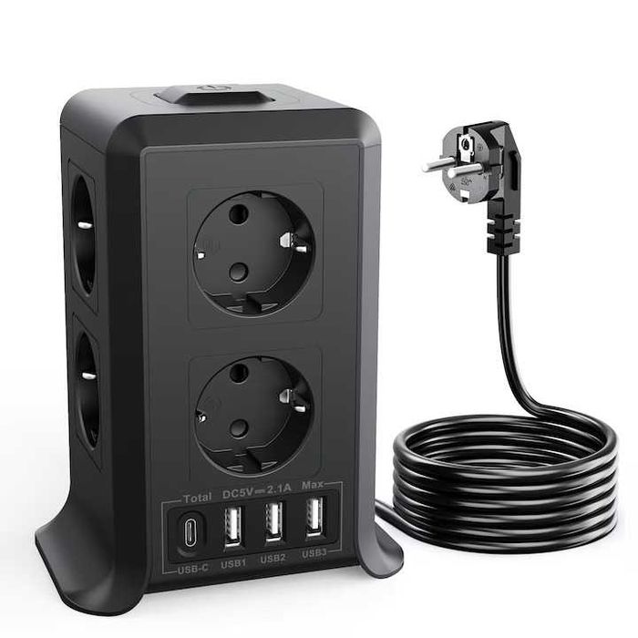 Prelungitor turn Sameriver,4 porturi USB 2,4A, 8 prize,2m,1200 jouli