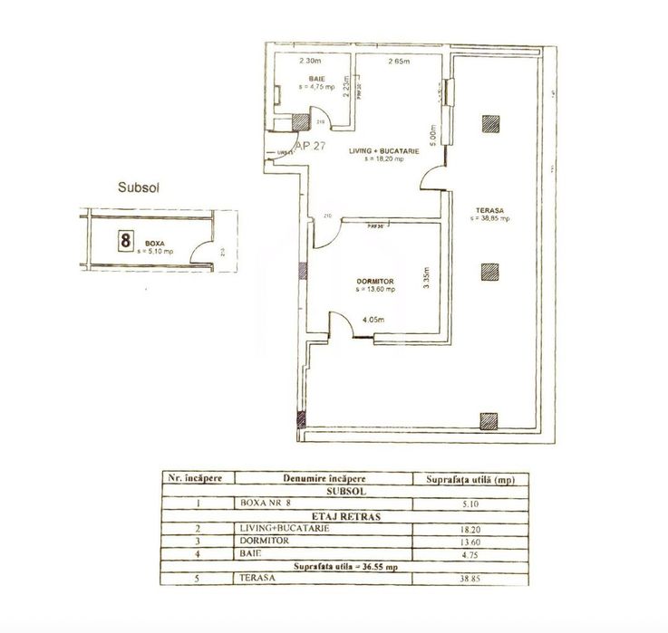 Apartament cu 2 camere, 36mp utili+terasa 38mp, parcare, Turnisor