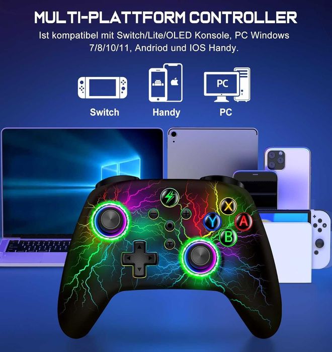 Безжичен геймпад RGB и макро бутони за PC,Nintendo,iOS и Android!Топ!