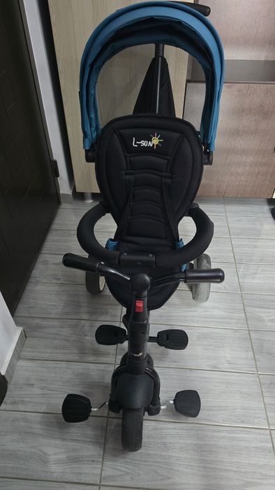 Tricicletă L-Sun, Ultra-pliabilă, reversibilă, 3 in 1, poziție somn, culoare turcoaz