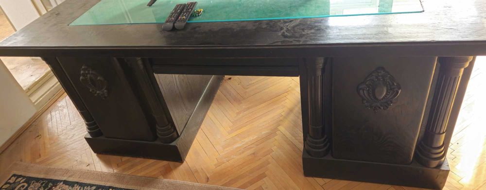 Birou + scaun – unicat, lemn masiv, negre, reducere februarie 2026