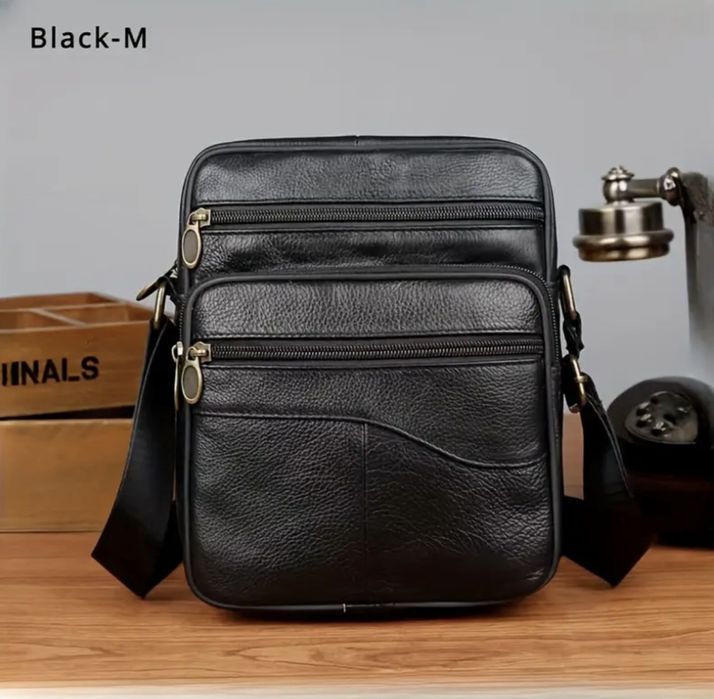 Компактна и Елегантна чанта за през рамо/Черна ест. кожа -10% Промоция