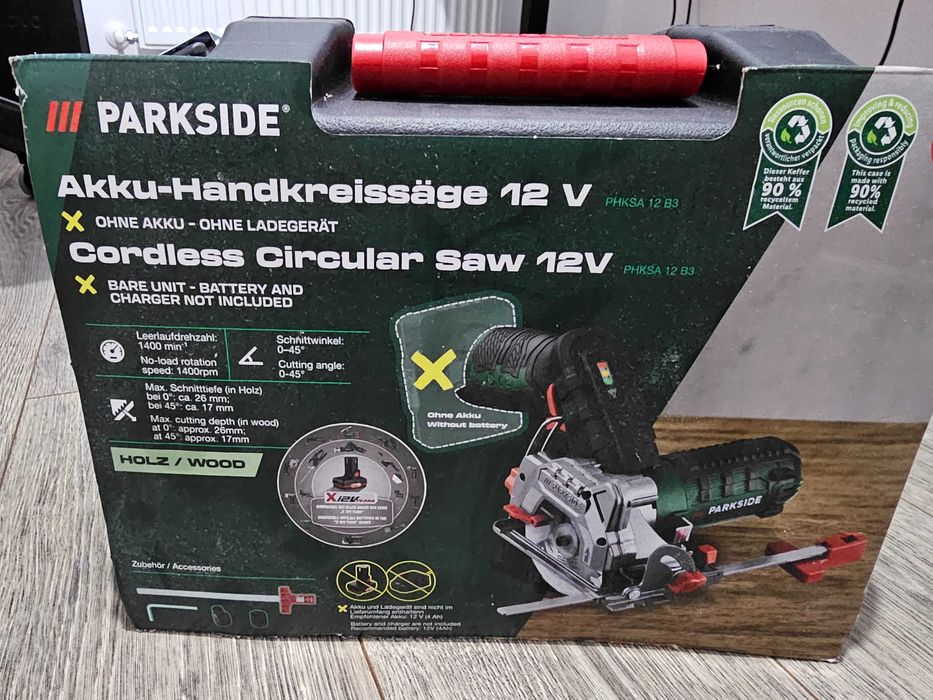 Fierastrau circular 12V Parkside verde cu garantie lama si accesorii