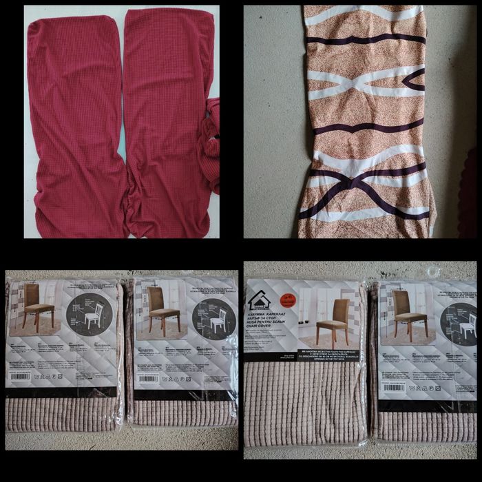 Huse scaune culoare vișinie și crem pt scaun normal  6 bucăți