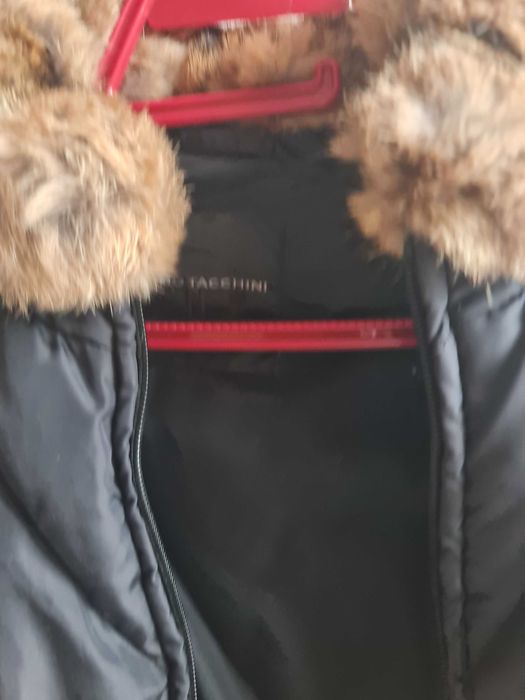 Тъмно синьо пухено яке SERGIO TACCHINI  с яка от заек XS -  S