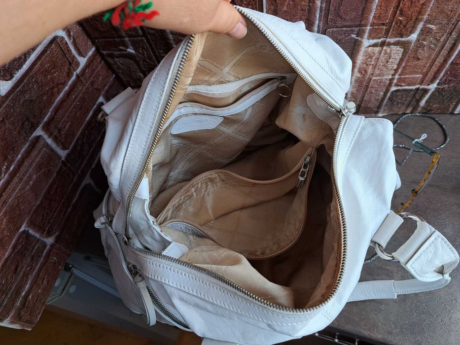 дамска чанта,Fabiana,голяма бяла торба-естествена кожа