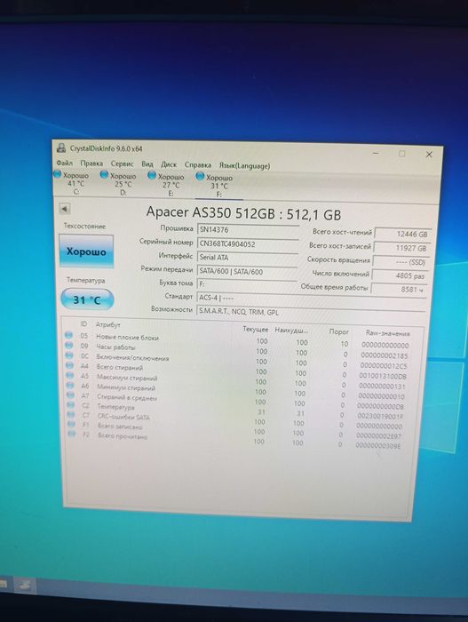 Продам ссд диск Apacer 512gb