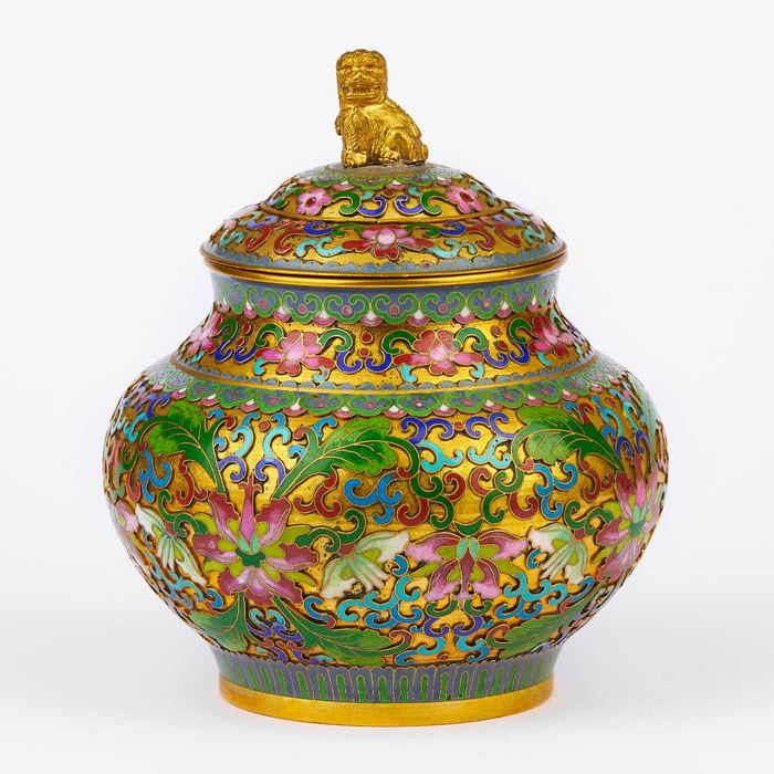Vas decorativ cloisonne cu capac-China 1950-argintart.ro