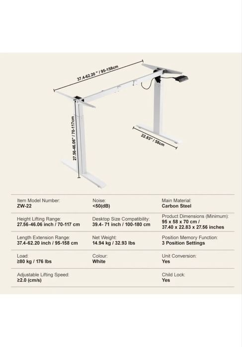 Cadru pentru birou reglabil electric cu memorii