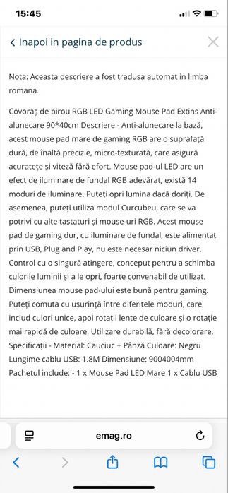 Mouse pad Xxl ROHS 90x40 cm cu iluminare prin cablu Usb