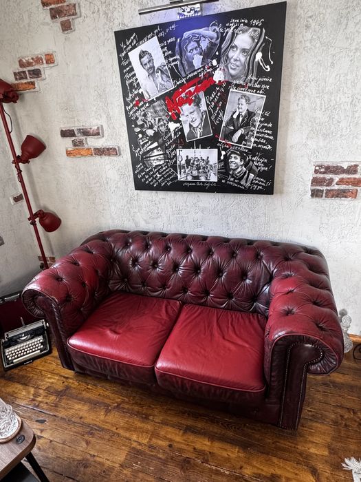 Винтидж Chesterfield диван от естествена кожа