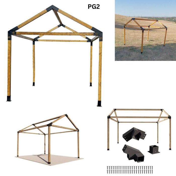 Foisor pergola de gradina+kit metalic inclus, + lemn rindeluit