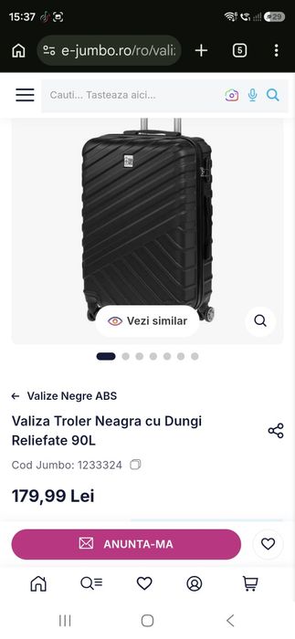 Valiza Troler Neagra cu Dungi Reliefate 90L