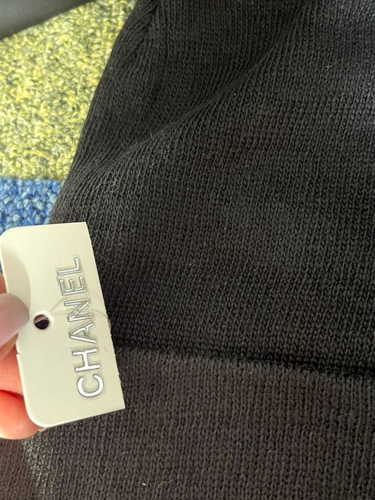 черна шапка шанел унисекс зимна с чантичка подарък chanel плетена